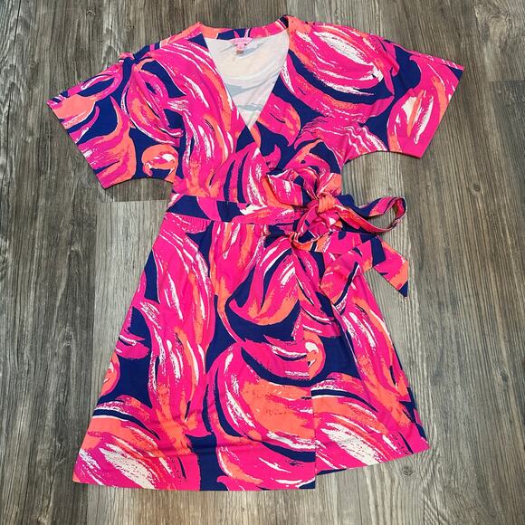 NWOT Lilly Pulitzer Amoritta Wrap Mini Dress Women Small Bomber Blue Plume Bloom - Picture 1 of 10
